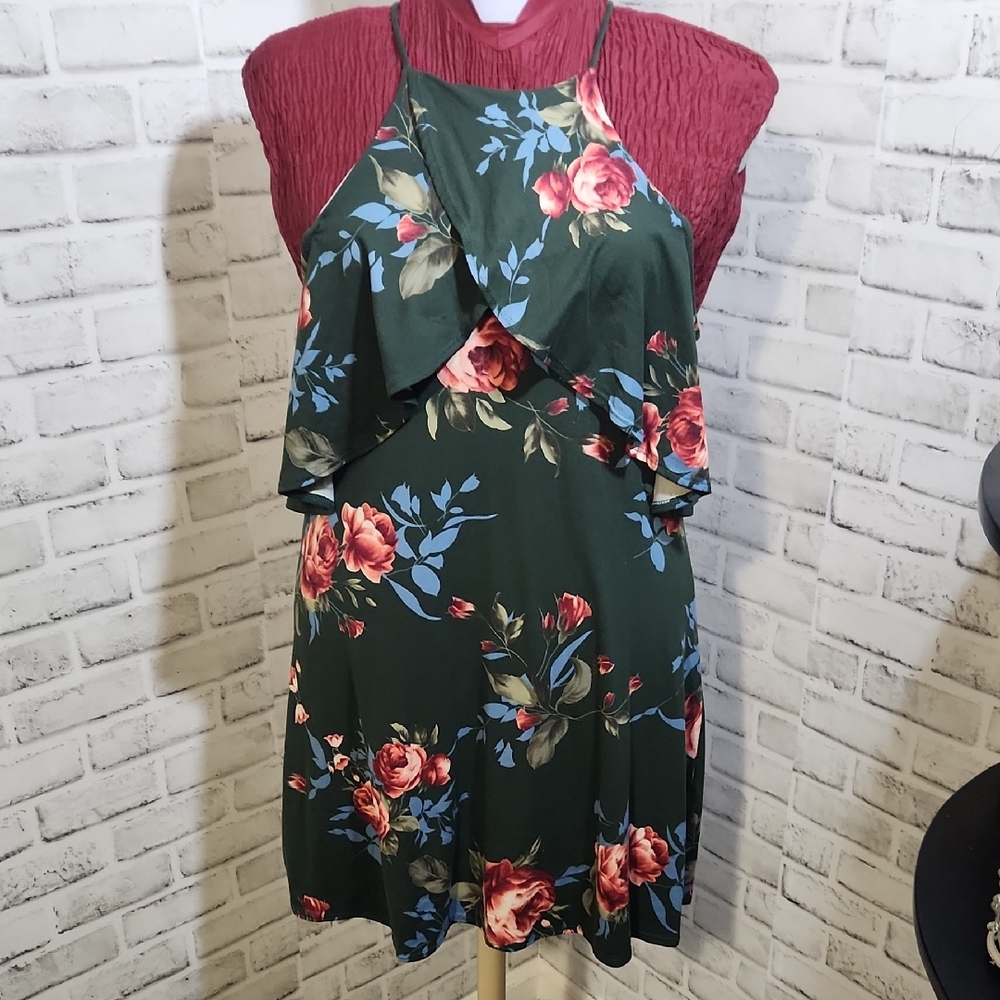First Love Green Floral Mini Dress